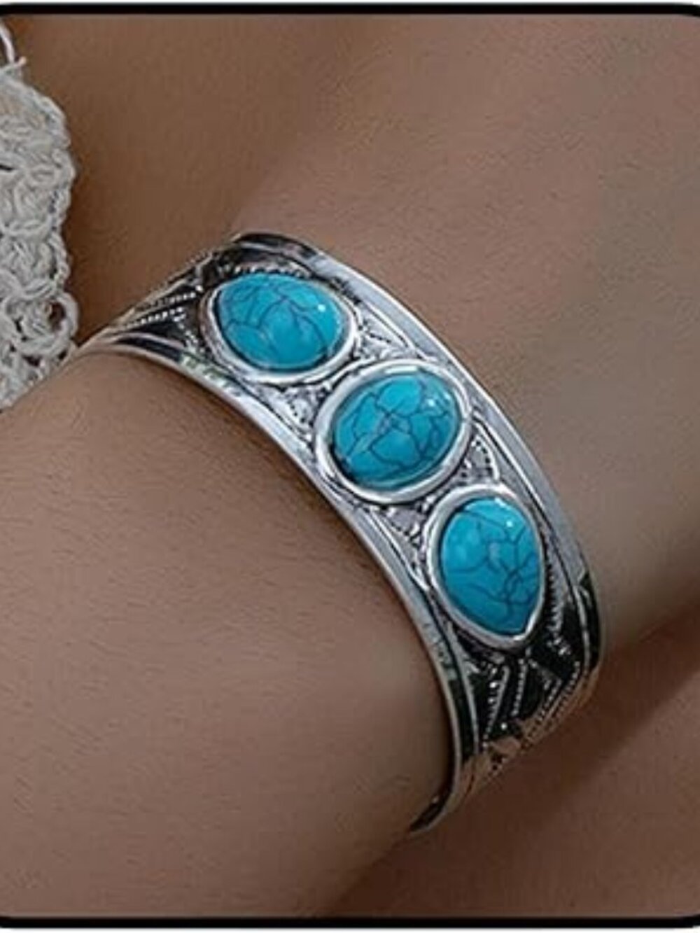 Boho Bracelet Silver and Turquoise Western‎ Cowgirl Bohemian Jewelry Cuff